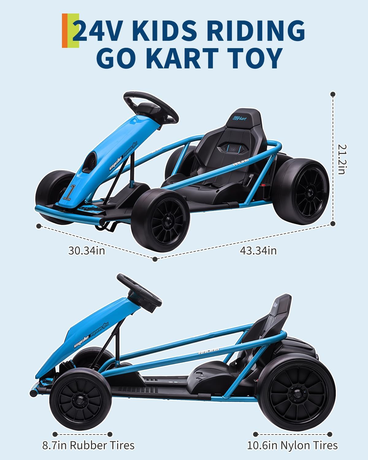 24V 9Ah Kids Ride on Go Kart Toy, High Speed 8.1MPH Drifting Car with Powerful M