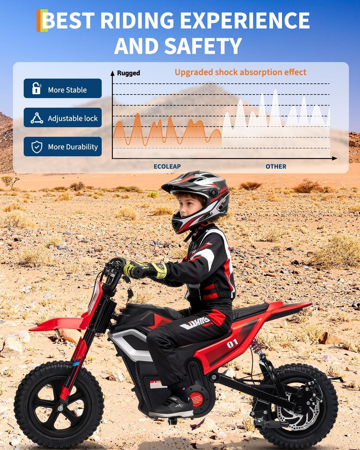 24V 350W Kids Electric Dirt Bike, 13.67 MPH, 12-Mile Range with Rear Suspension