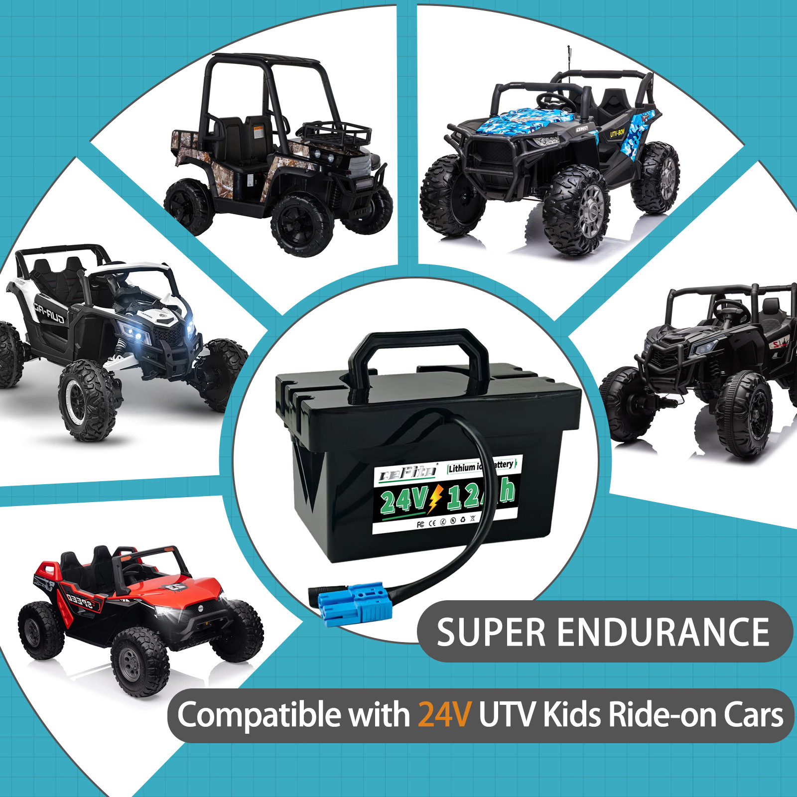 24V 12Ah Lithium Battery 24Volt Kids Ride-On Cars & Toy Cars Replacement Battery