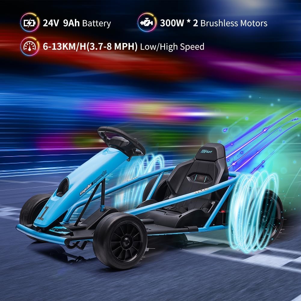 24V 9Ah Ride-on Electric Go Kart Car Toy 8.1 MPH Power Wheels Load 155 Lbs 300w