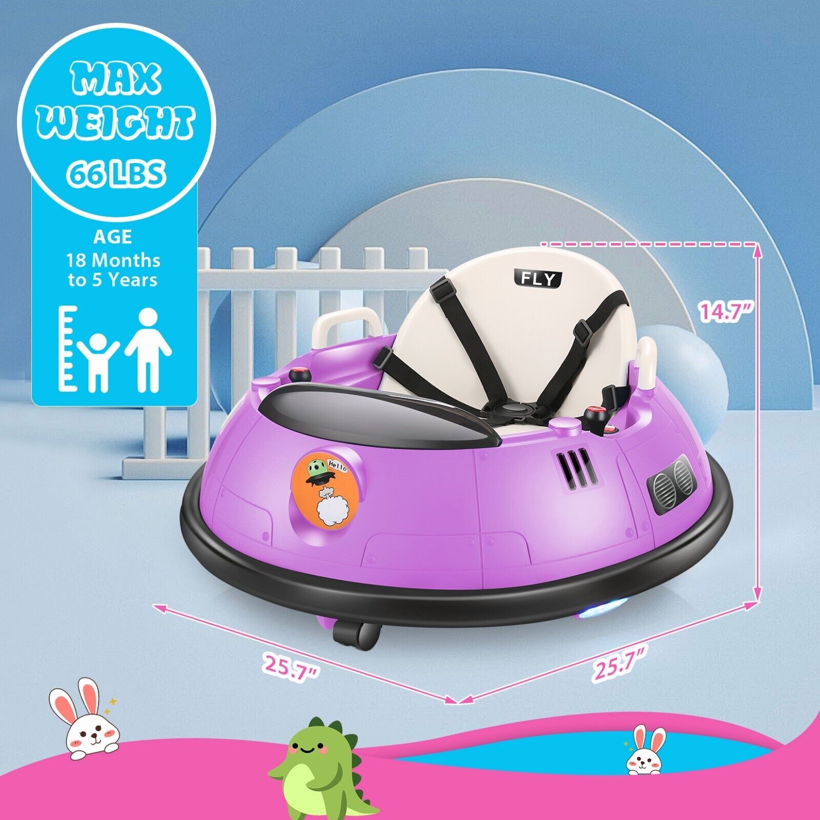 12V Electric Ride On Bumper Car w/Remote Control,LED Lights for 1.5-5 Years Old