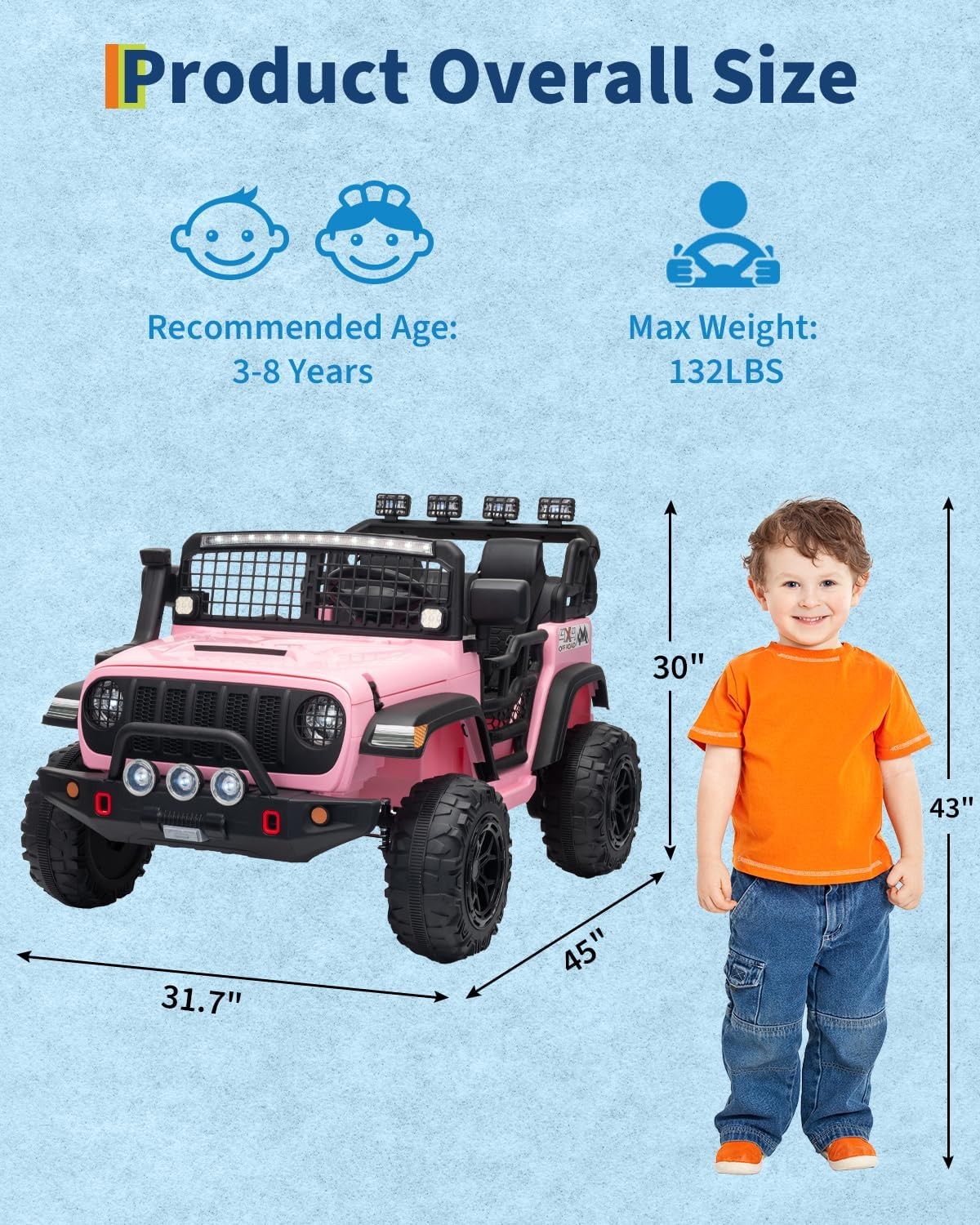 24V Kids Ride On Truck 2-Seater, Remote Control, 200W Motors, LED, Music, USB