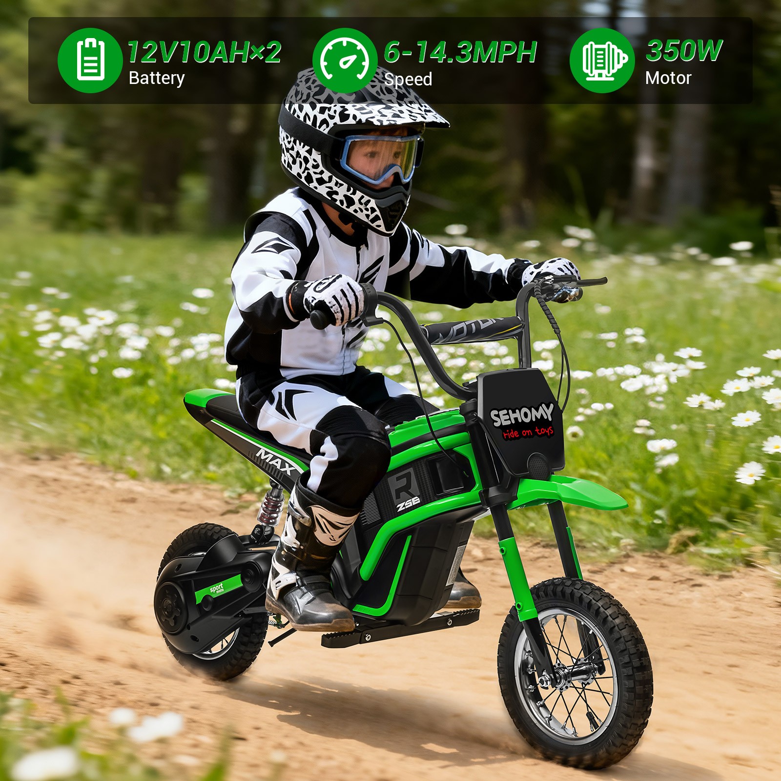 24V 350W Electric Dirt Bike Motorbike for Kids Off Road with Tail Light 15.5 MPH