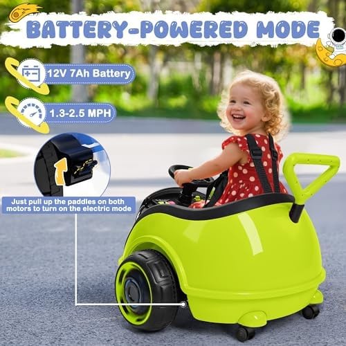 ANPABO 3-in-1 Electric Push Ride On Car, 12V Kids Ride On Toy w/Remote Contro…