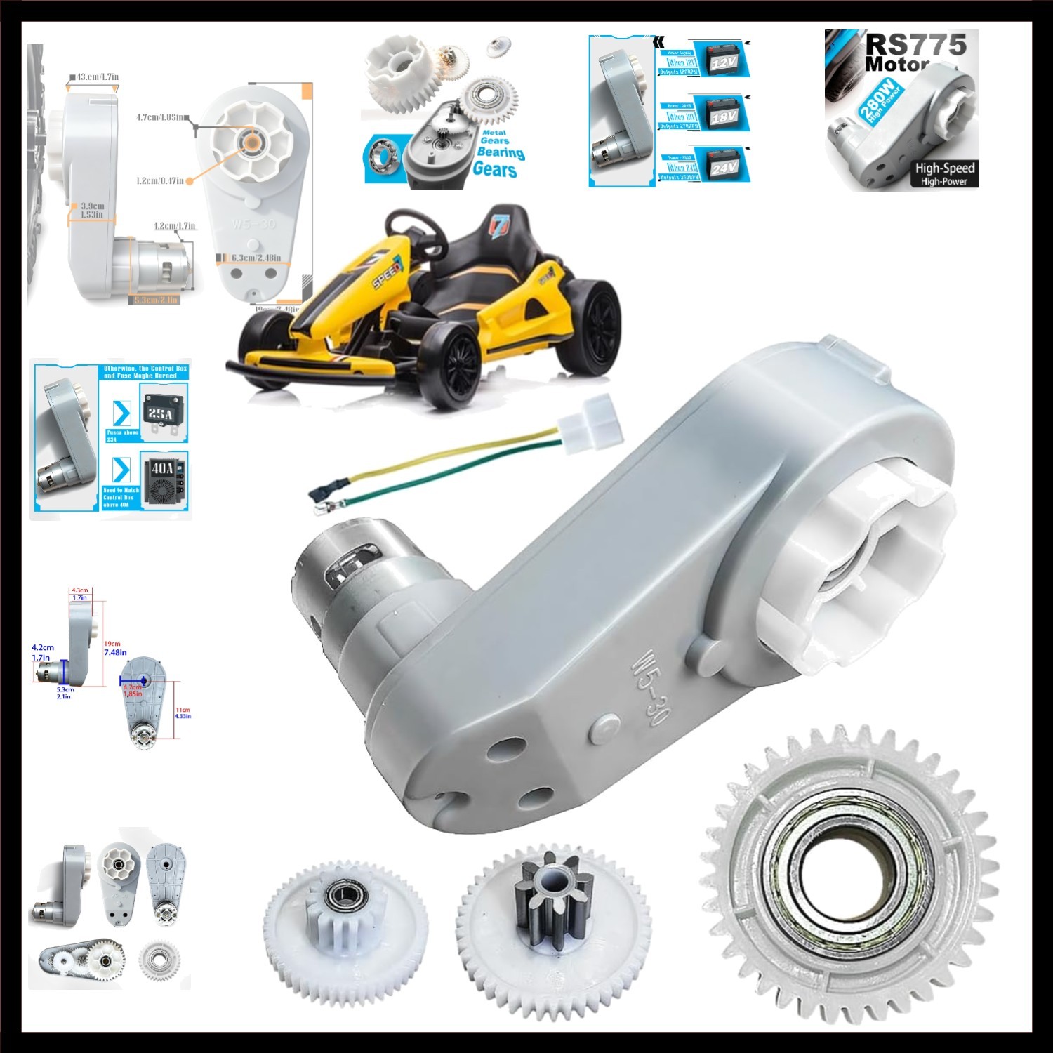 24 Volt RS775 High-Speed Motor Gearbox for Power Wheels Motor Upgrade,18V-24V…