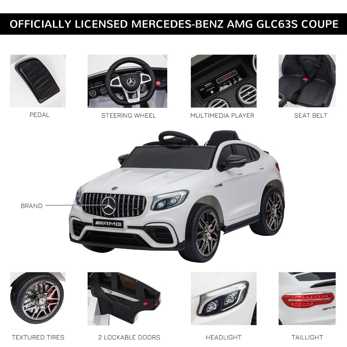 12V Kids Ride On Toy with Remote Control Electric Car 2 Speed MP3 Player Horn