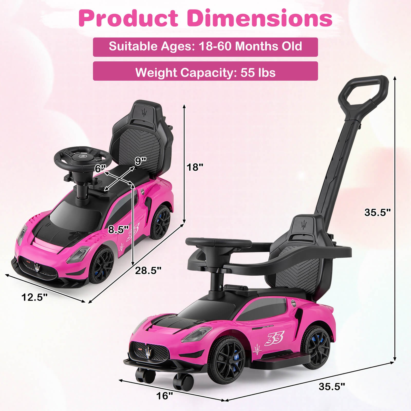 3-in-1 Ride on Push Car Maserati Licensed Foot to Floor Kids Sliding Walking Car