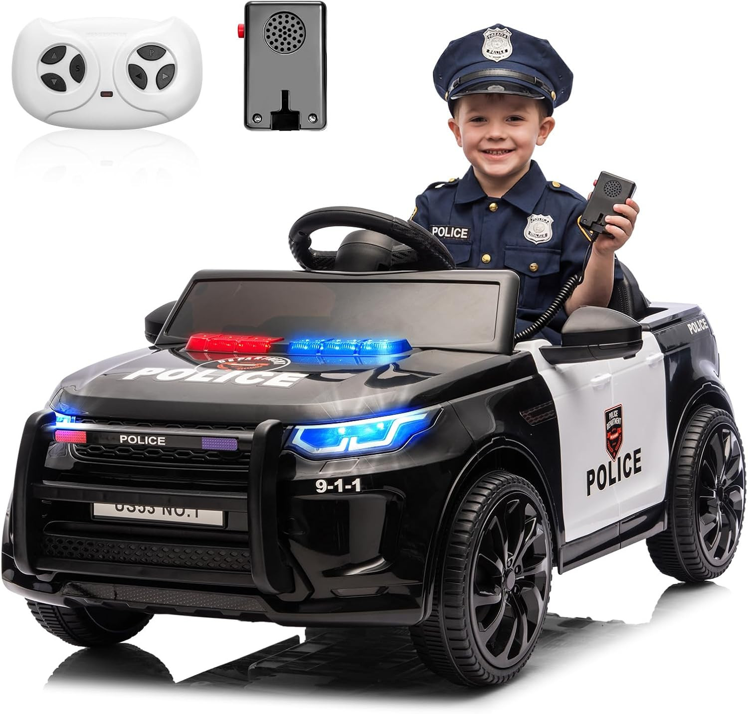 Electric Cars for Kids, 12V Police Car Ride on Toy W/Remote Control, Speaker, Wa