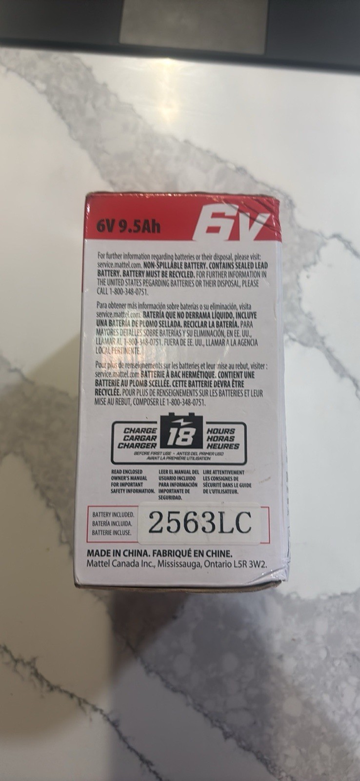 Power wheels 6v 9.5H red battery 2563LC