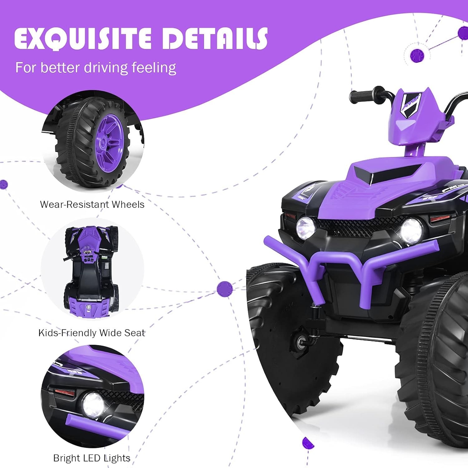 Costzon Kids ATV, 12V Battery Powered Electric Vehicle w/LED Lights, High & Low,