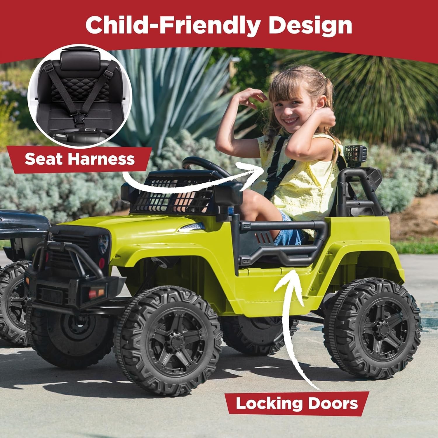 Durable 12V Kids Ride-On Car with Spring Suspension – Green Color, 3-8