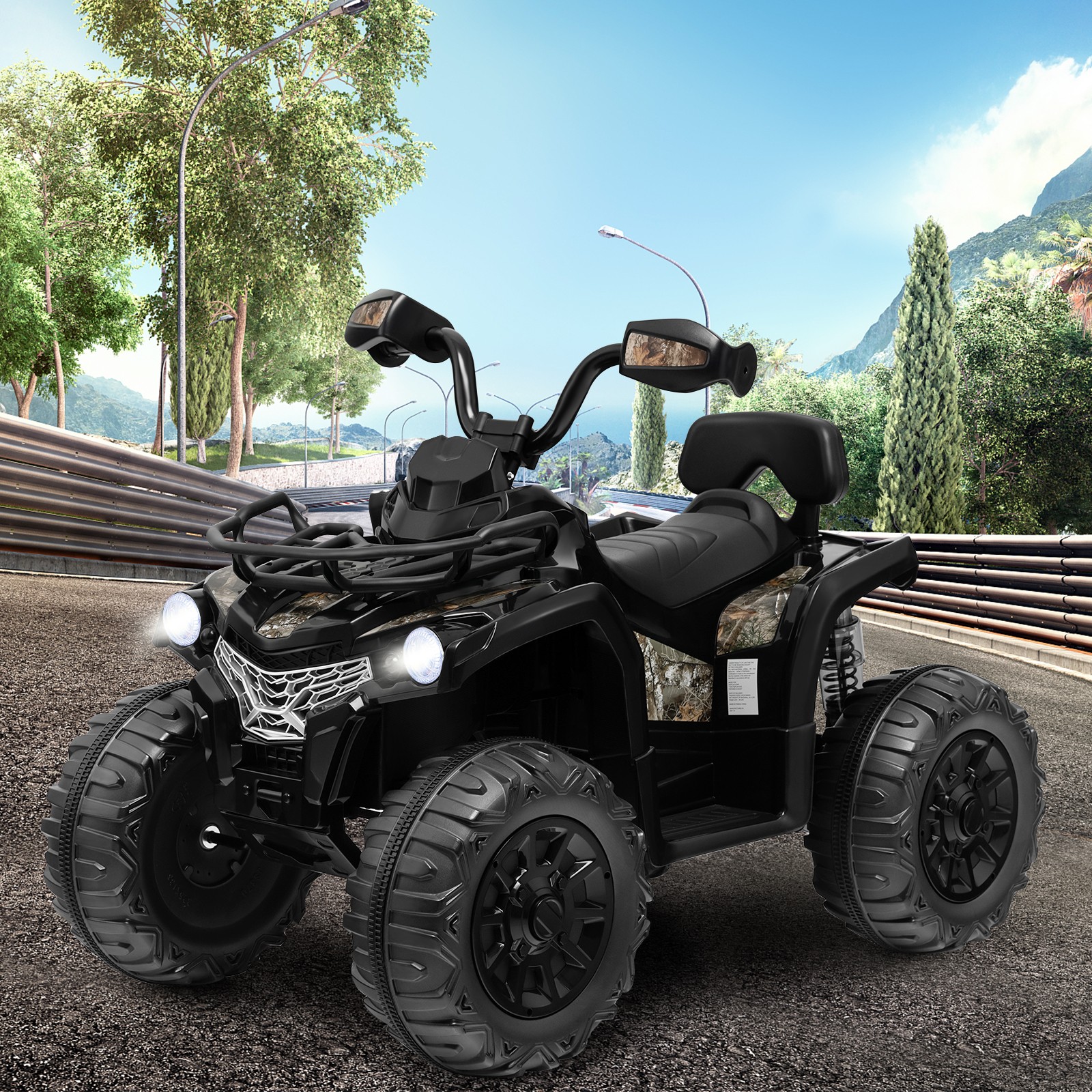 12V 2 Speeds Kids Ride ATV Electric 4-Wheeler Quad w/ Mp3 & Headlights Black