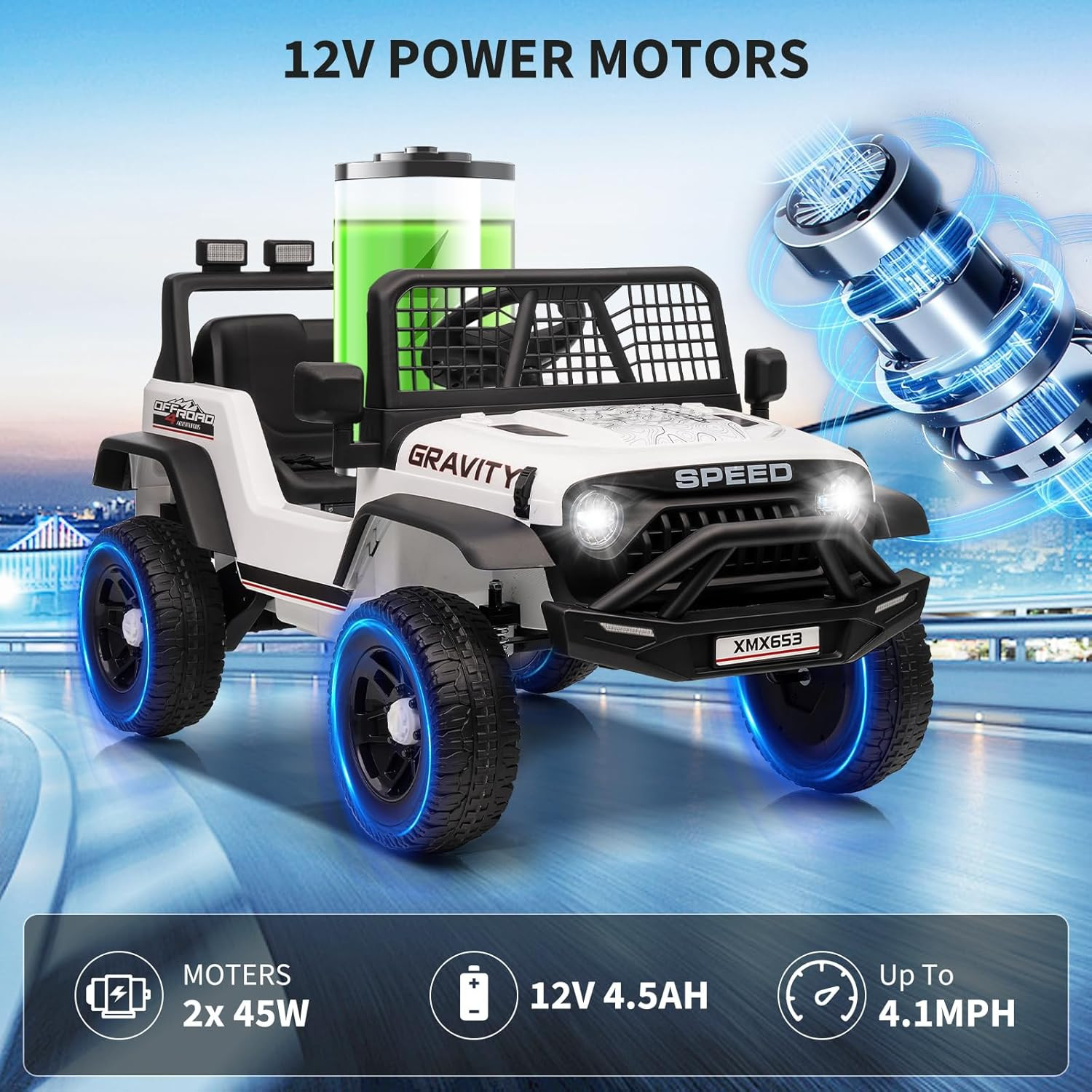 12V Kids Ride on Car Truck, Kids Electric Vehicles Car Ride on Toy Extra Wide Se