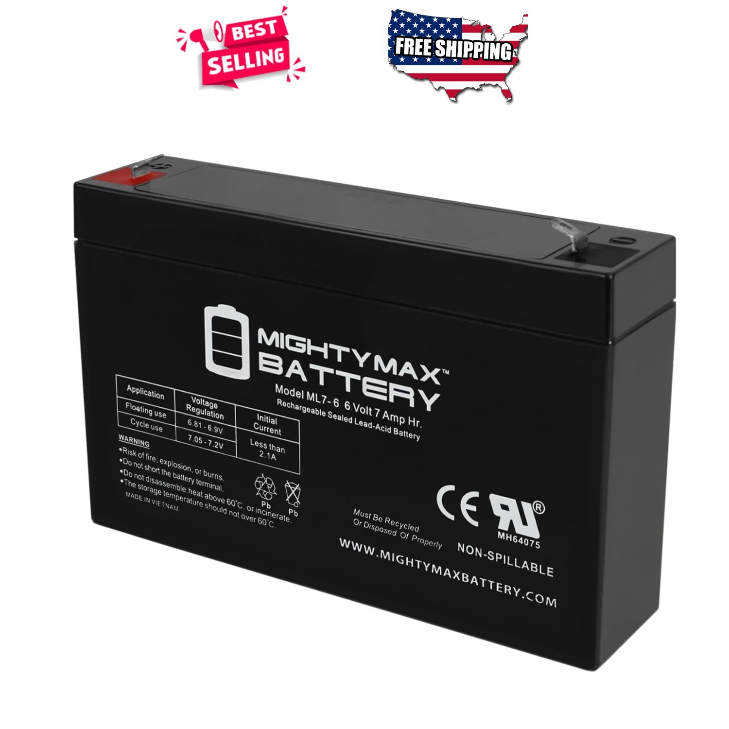 6V 7AH SLA Battery Replacement for Kids Ride On Car Power Wheels Scooter 6 Volt