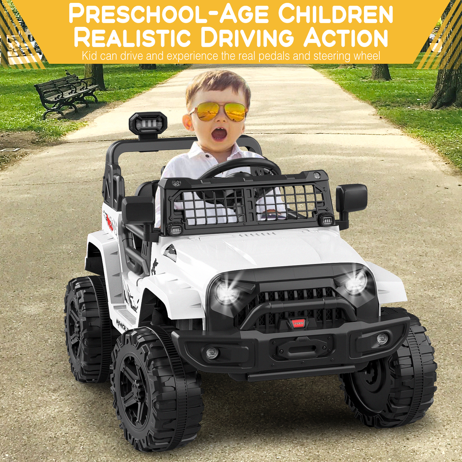 Kids Electric Ride On Truck Toys 12V Power Battery Car White with Remote Control