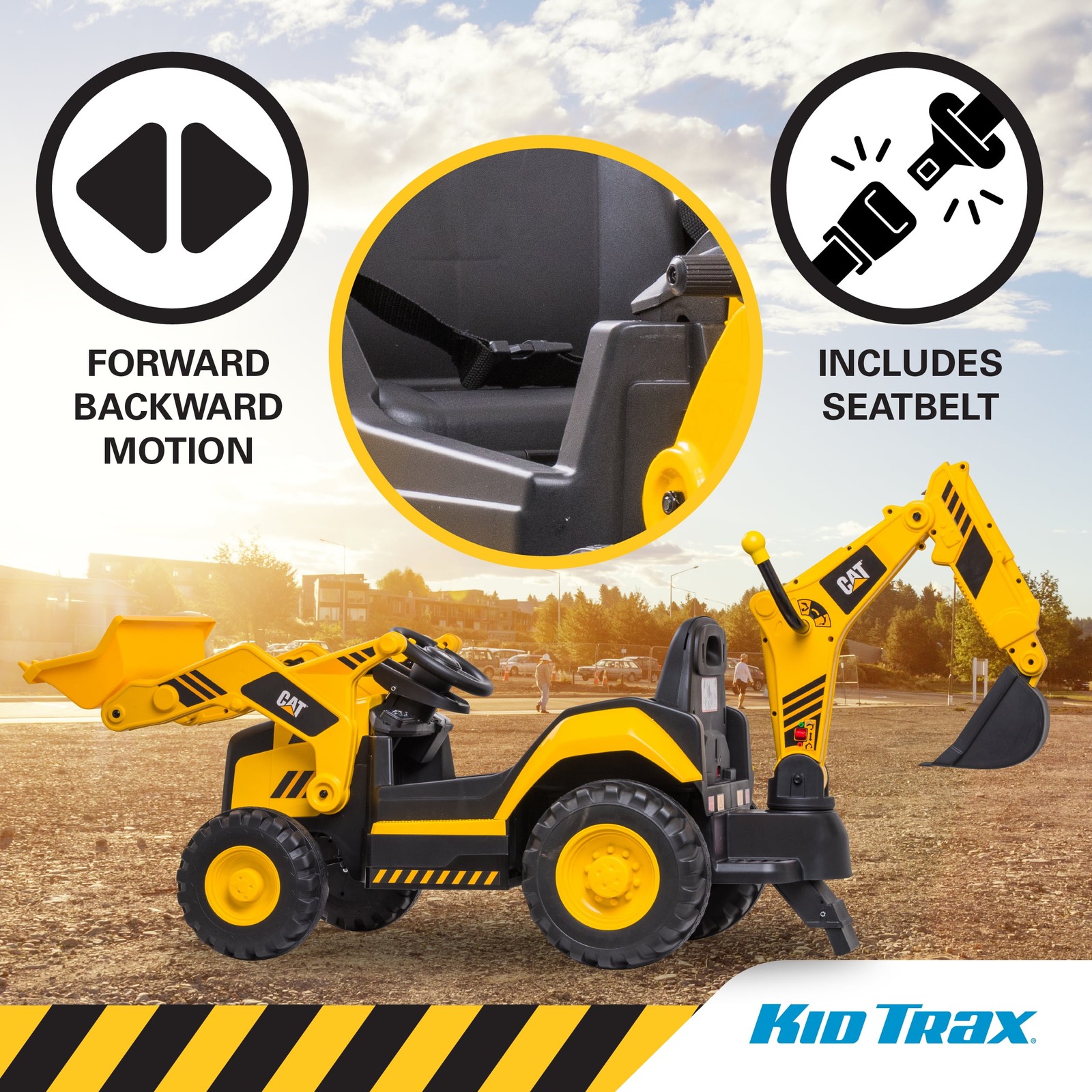 Kids Ride On Toy CAT Excavator Backhoe Front Loader Truck 12V Battery Powered