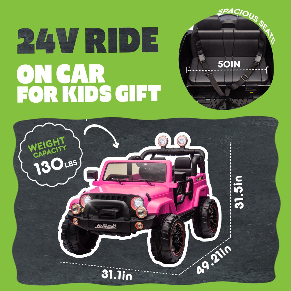 24V Kids Ride On Car 2 Seater Electric Truck Toy with Remote Bluetooth 2.5-4 MPH