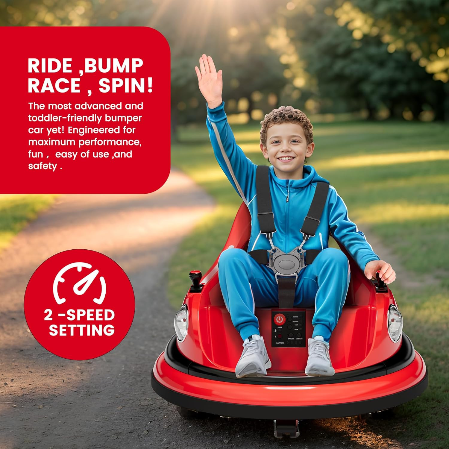 Ride on Bumper Car for Toddlers, 12V Battery Car for Kids W/Parent Remote, 2-Spe