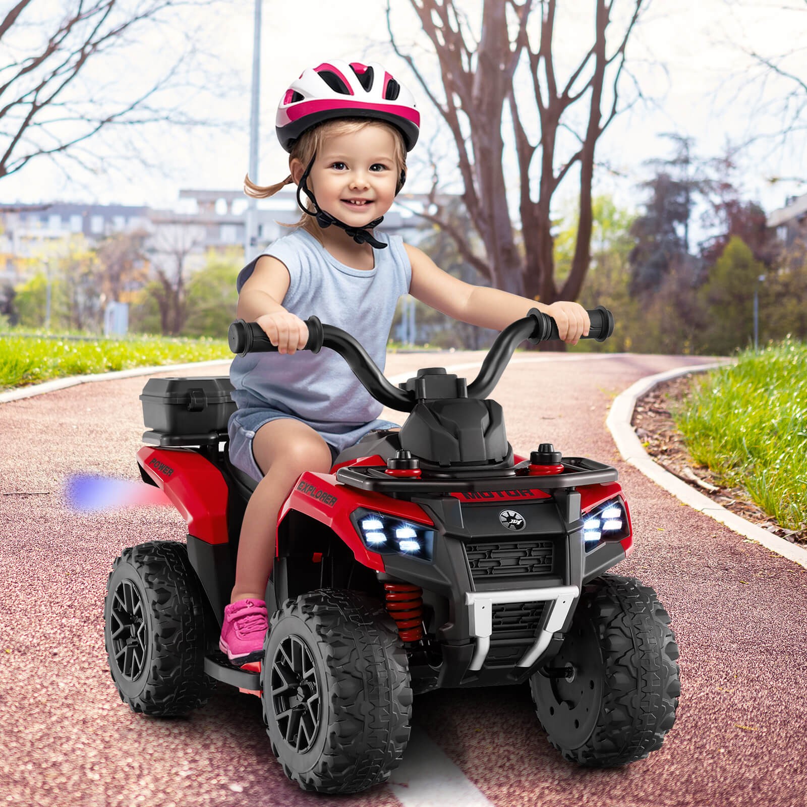 6V Kids Ride On ATV w/ Music & Spray Function USB Port Storage Box Toy Car