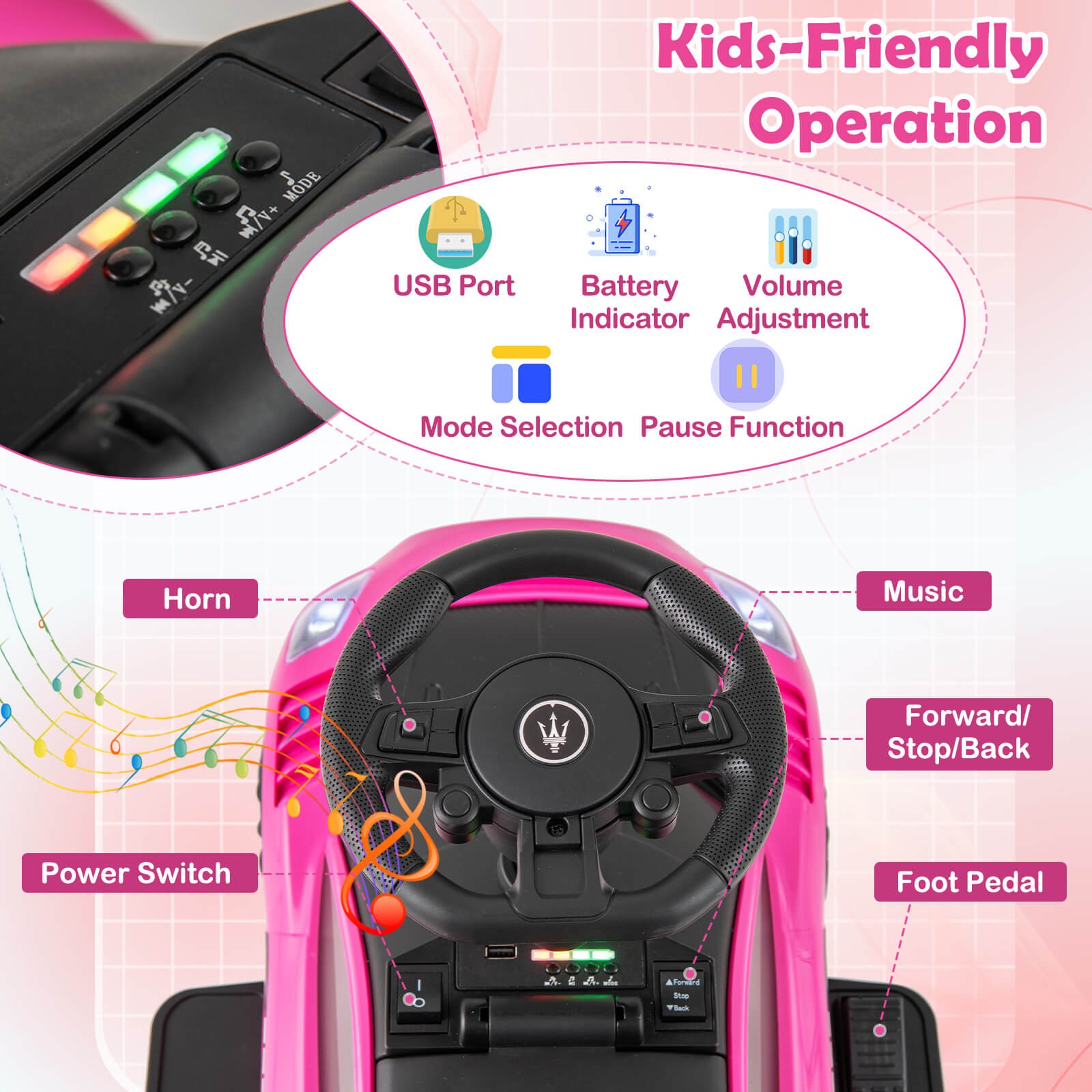 Electric Kids Ride on Push Car Maserati Licensed Foot to Floor Push Car w/Horn