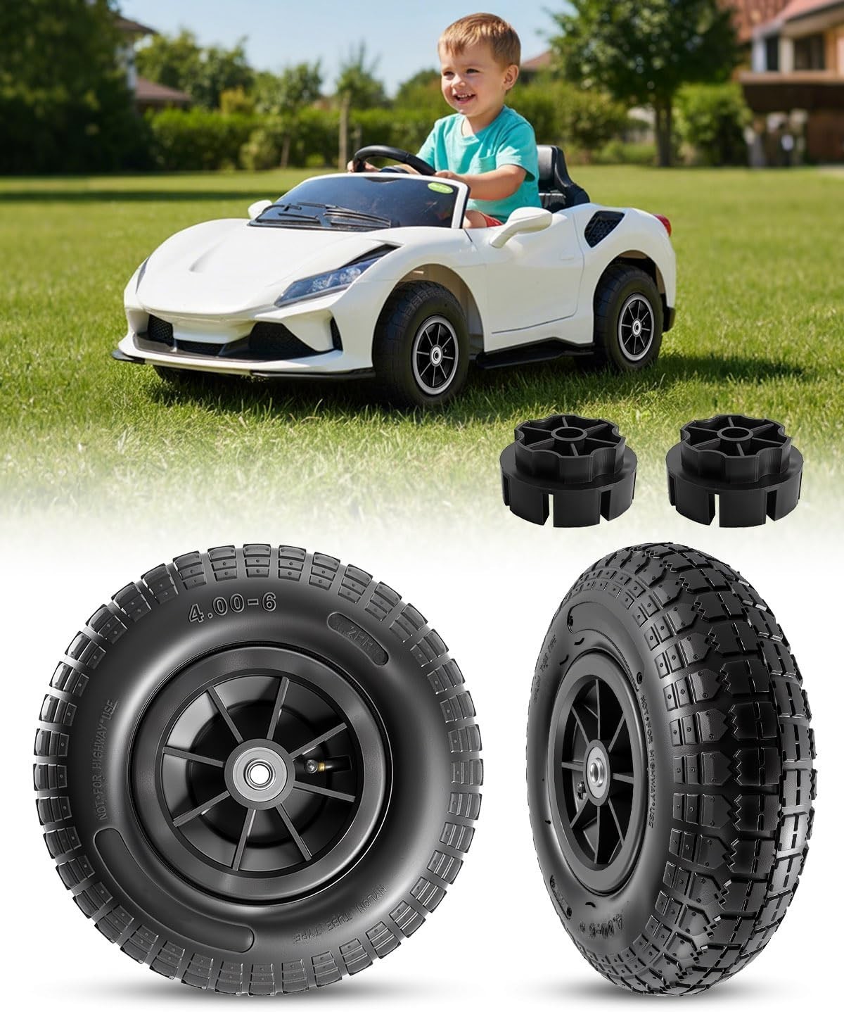 2-Pack 12″x4″ Rubber Pneumatic Tire for Power Wheel Ride On Car, 12in Replace…