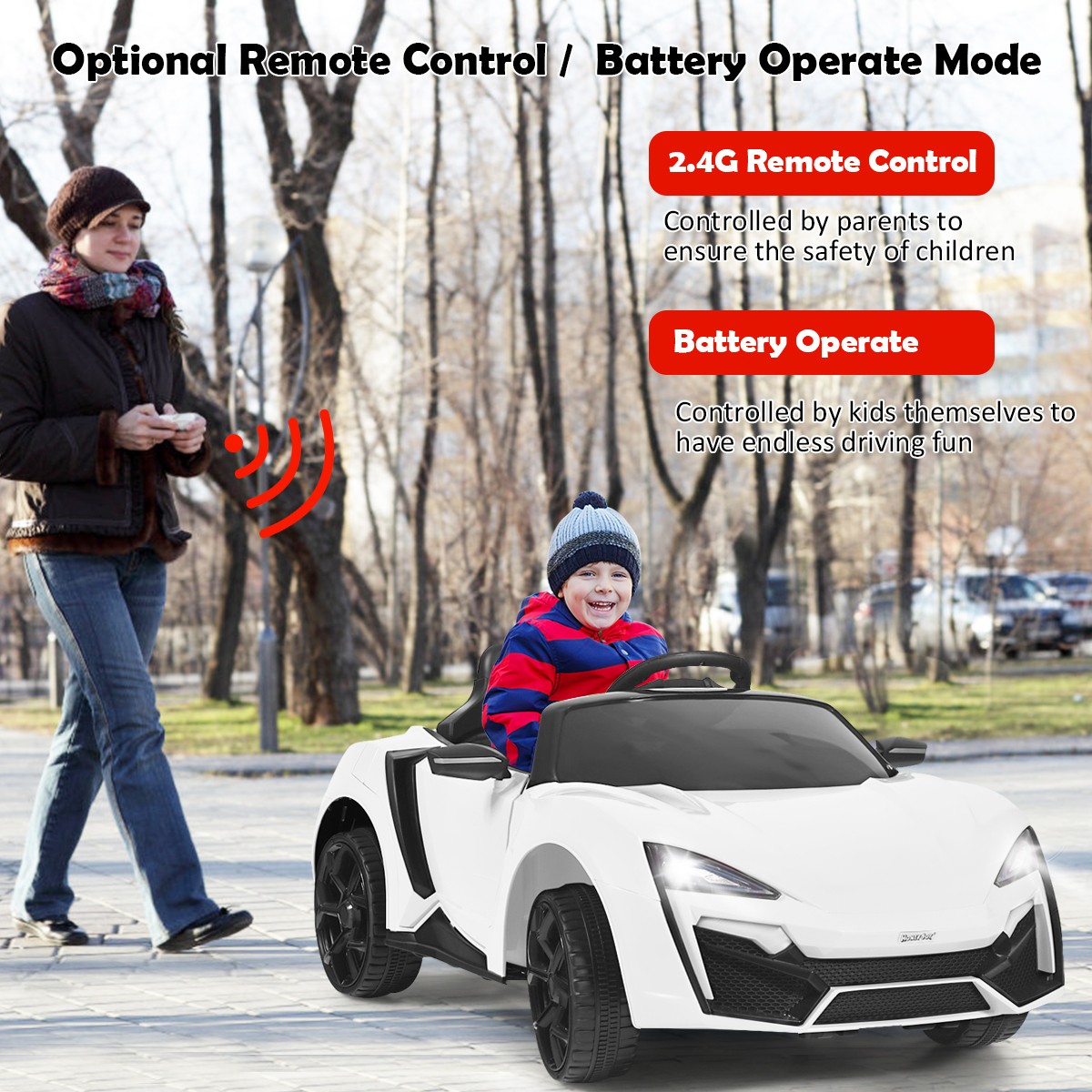 12V Kids Ride On Car 2.4G RC Electric Vehicle w/ Lights MP3 Openable Doors White