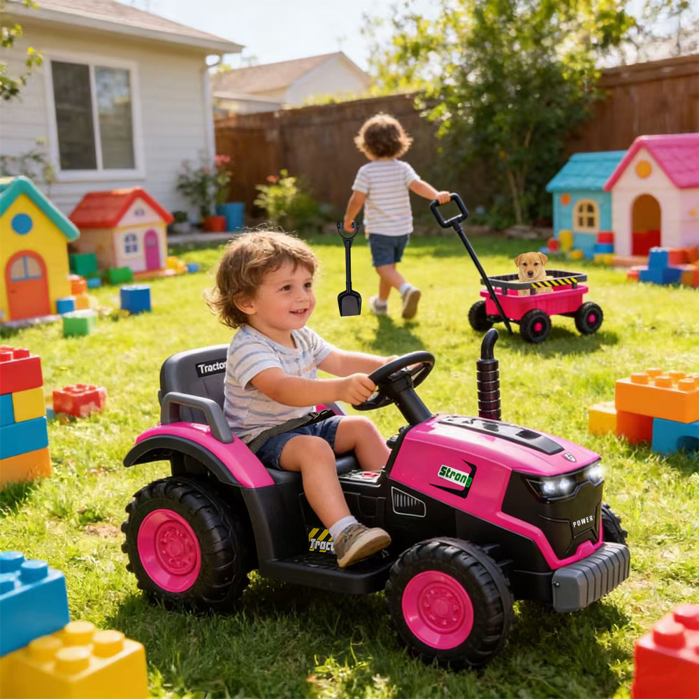 Kids Electric Ride On Tractor Trailer 12V Powered Children Farm Tractor Toy Car