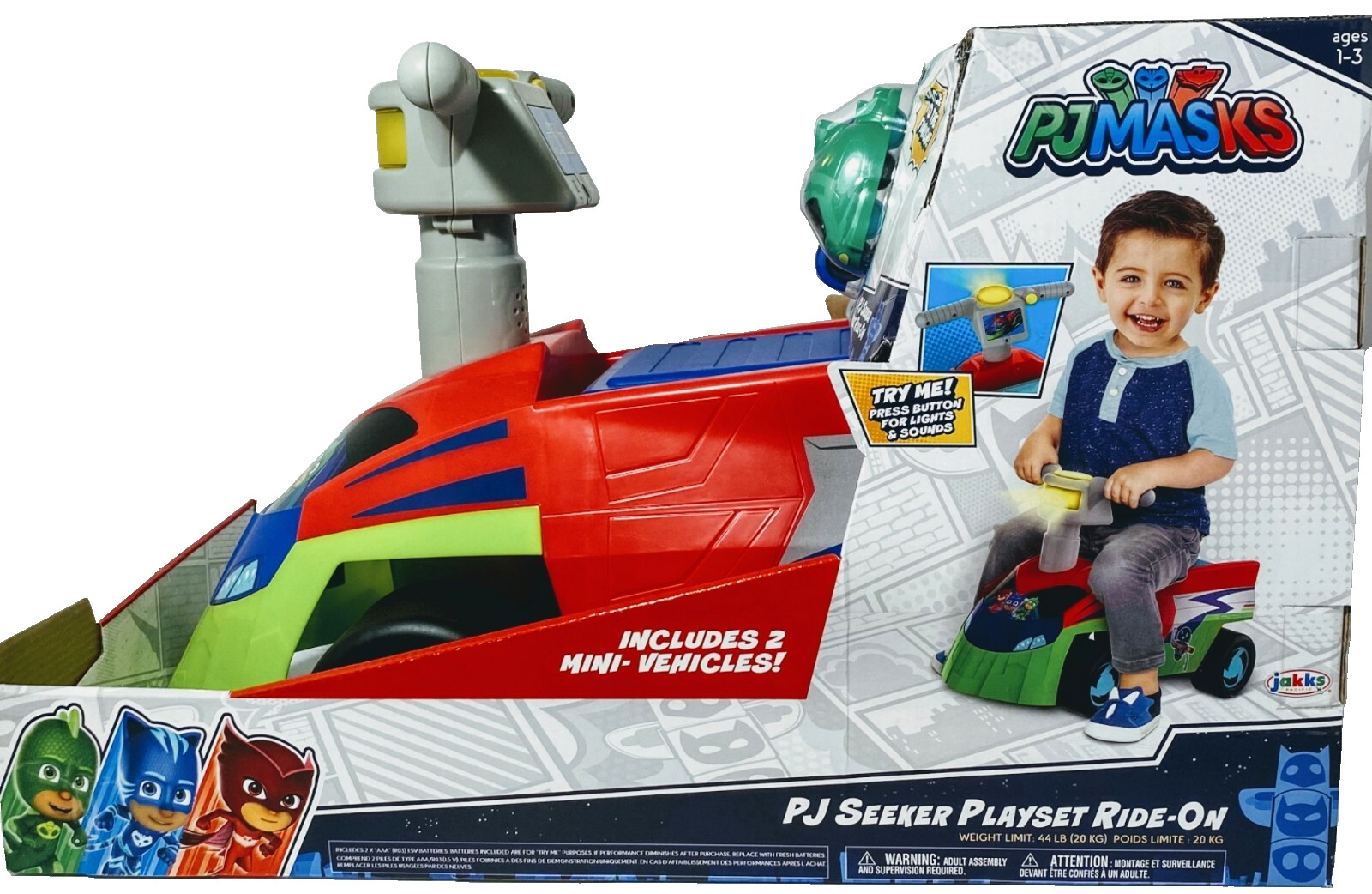 PJ Masks Seeker Ride On with 2 Mini Vehicles and Sounds for Kids 1-3 Years – NEW