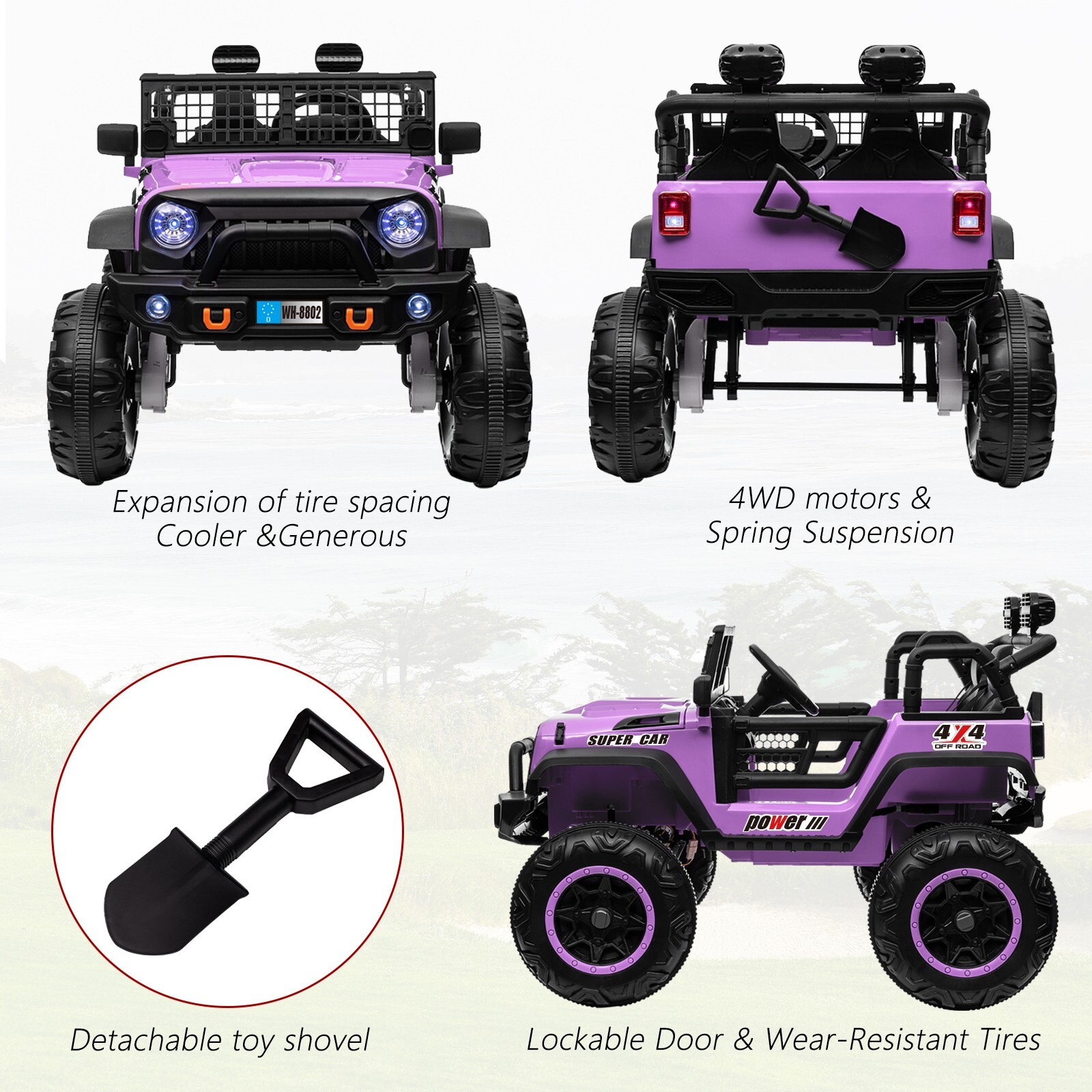ZEOPHOL Ride on Car 24V 4WD/2WD Switchable 2 Seater Kids Electric Truck Purple