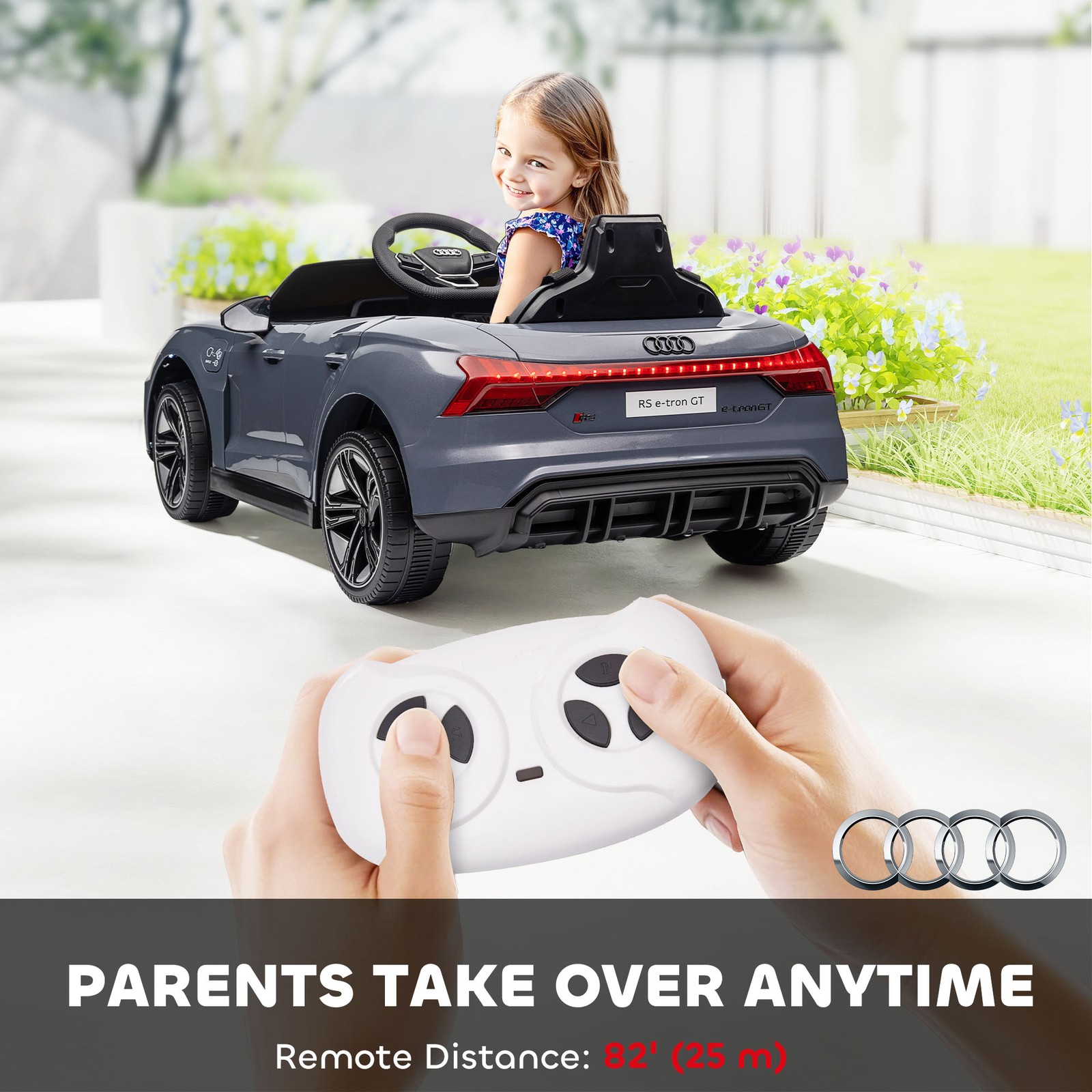 Licensed Audi 12V Electric Ride on Car with Remote Control, Horn Honking, Gray