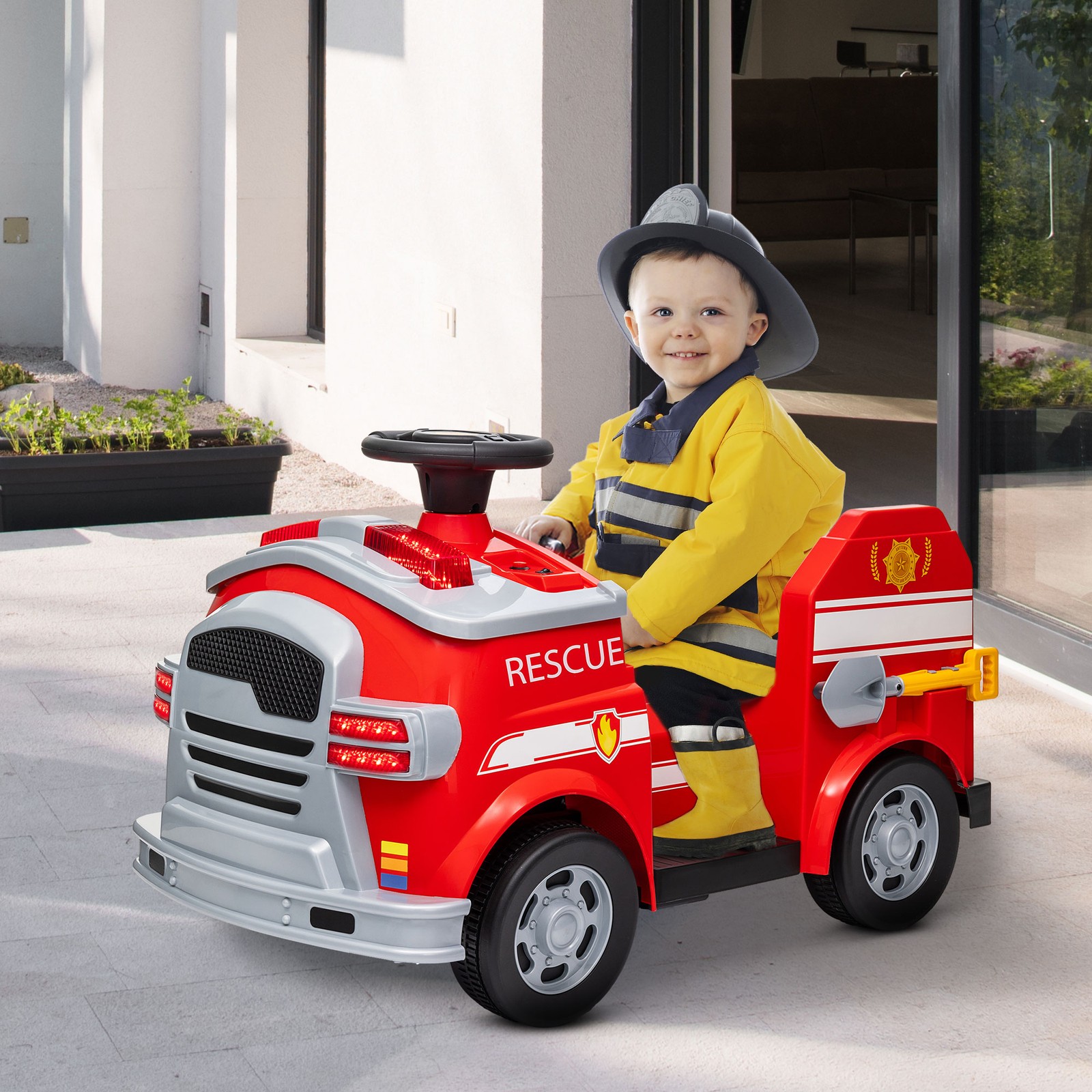 12V Ride on Fire Truck w/ Siren, Flashing Lights