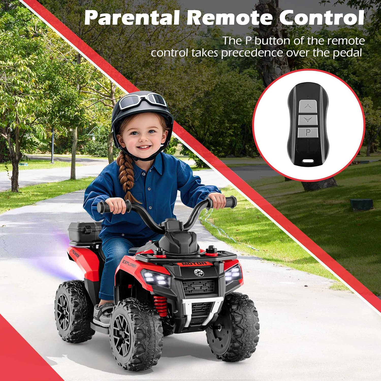Kids ATV with Spray Function, Remote Control, Storage Trunk, 6V Toddler Ride on