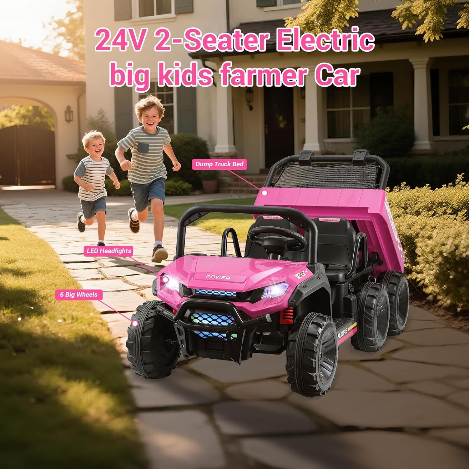 2 Seater Ride on Car 24V Kids Electric Dump Truck 4WD 6Wheeler w/Parental Remote