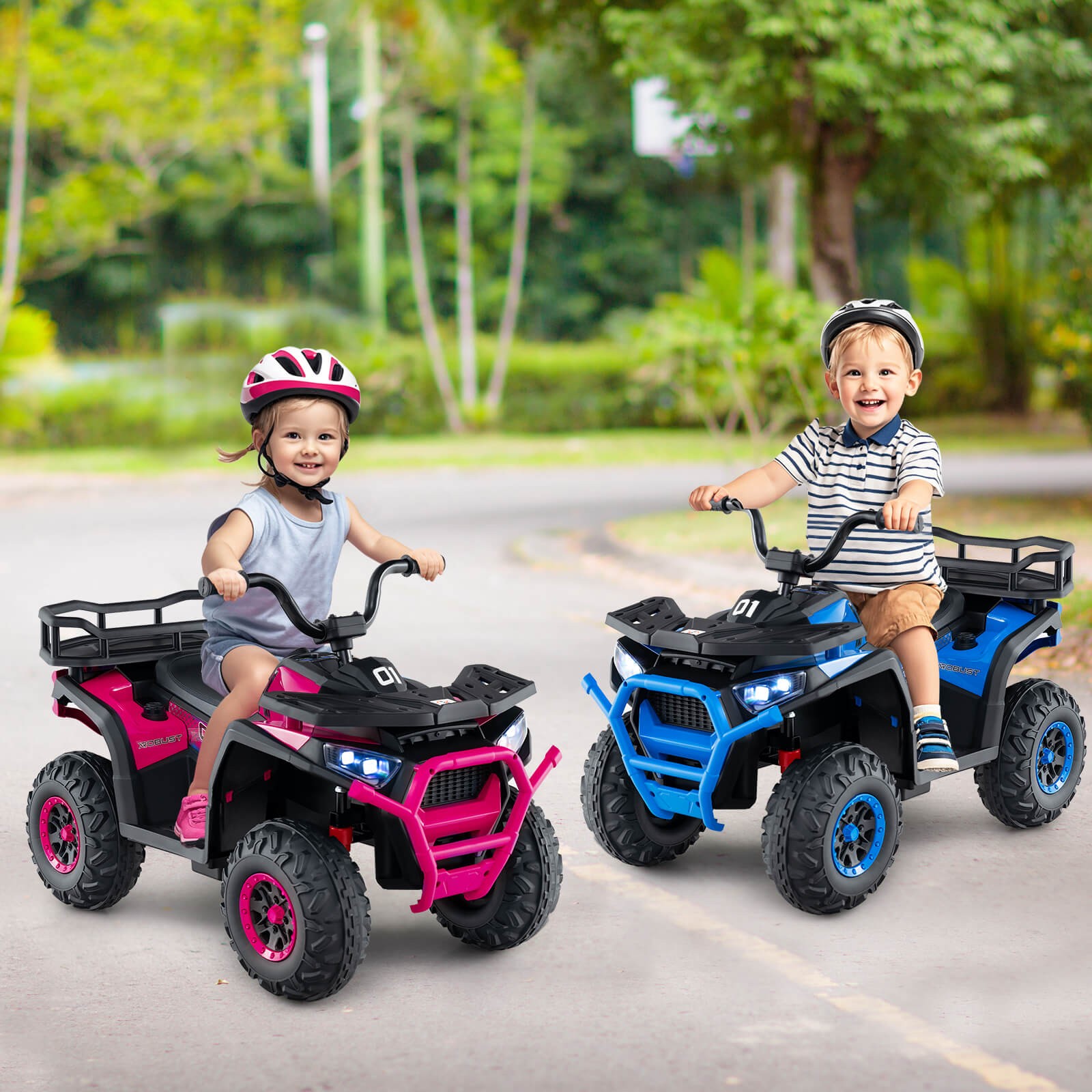 24V Kids Ride on Electric ATV Car Toy w/ Spring Suspension & LED Lights USB
