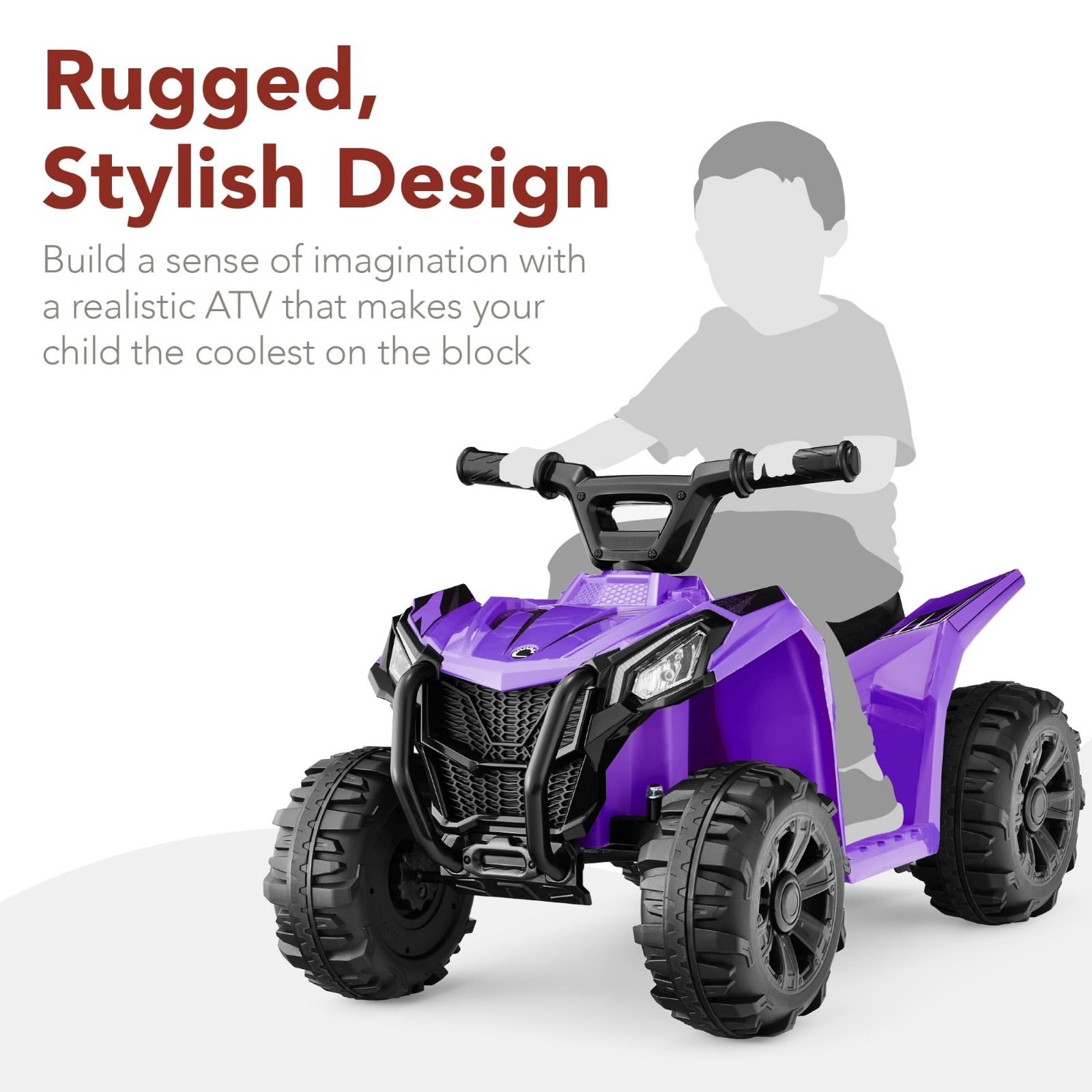 6V Kids Ride On ATV Quad 4-Wheeler Play Car, Treaded Tires, Push-Button, Purple