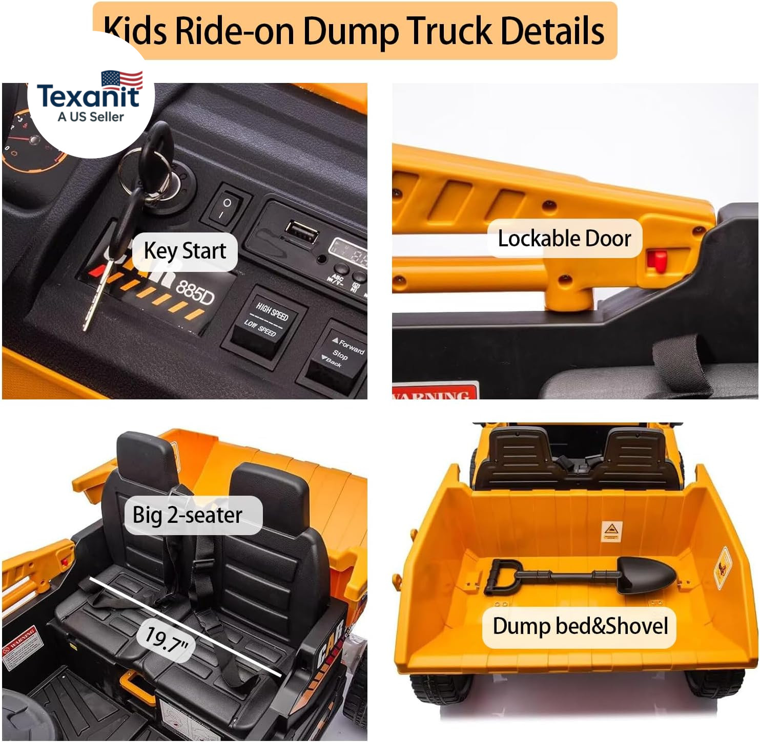 2-Seater Electric Ride on Truck Toy Car Construction Vehicle for Boys, 12V Kids