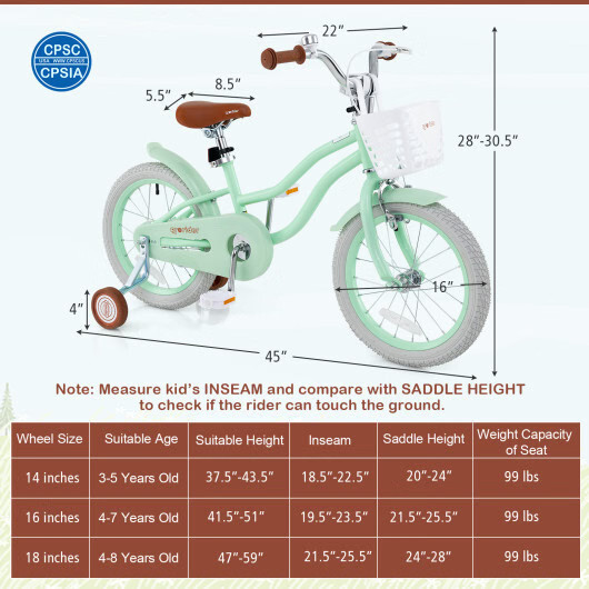 16 Inch Kids Bike with Adjustable Seat and Bell for Kids 3-8 Years Olds-16 inche