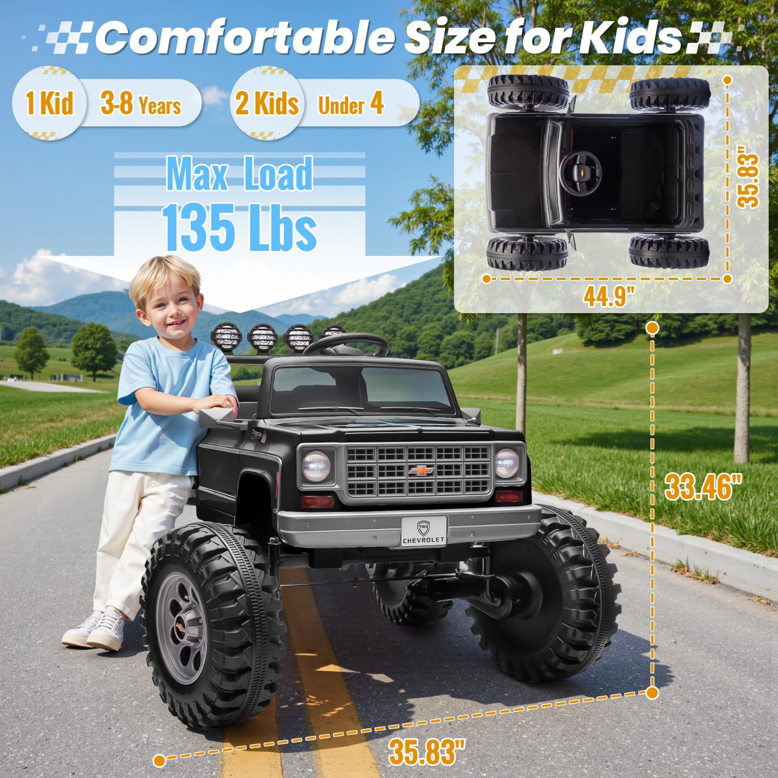 Kids Electric Ride On Truck Chevrolet Cheyenne 24V Remote Bluetooth LED Black