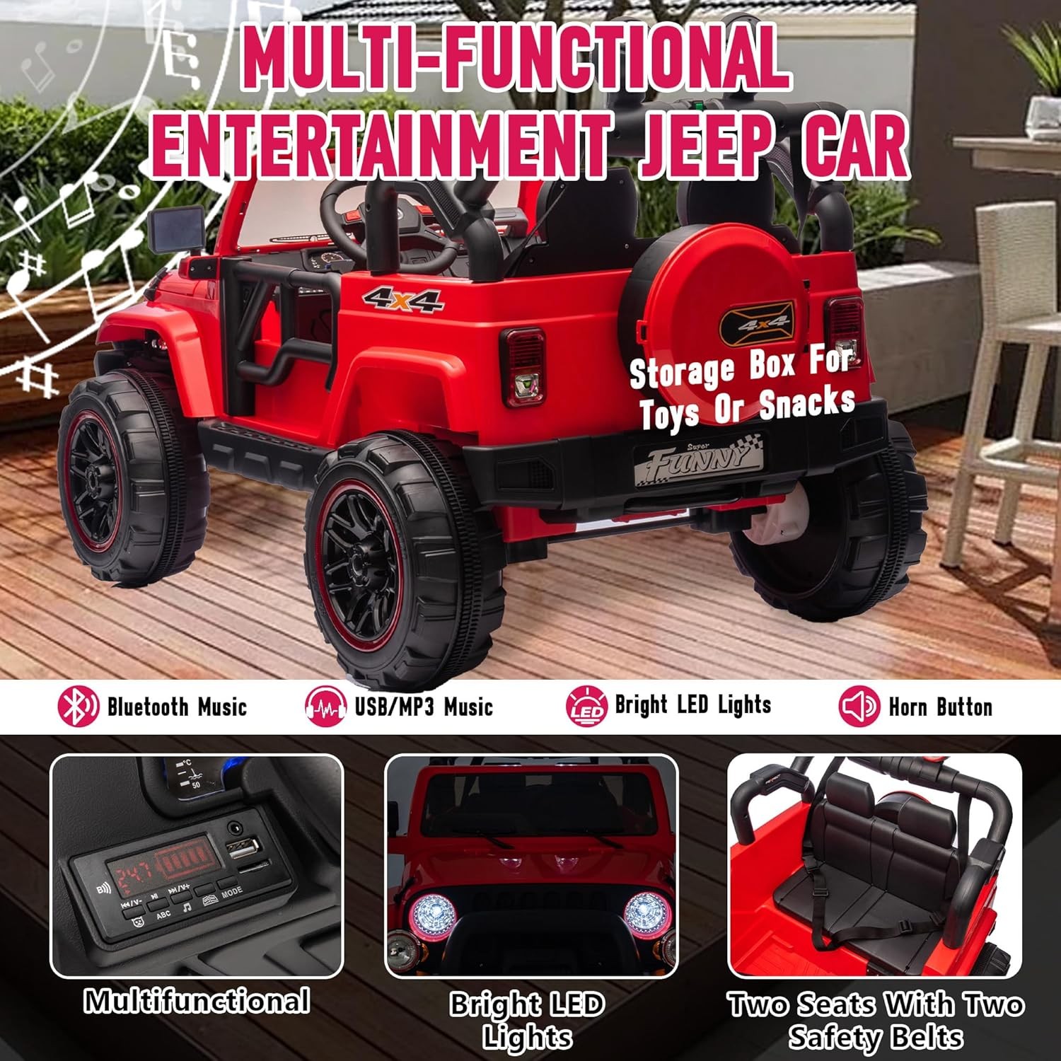 24V 2 Seaters Kids Ride on Truck Electric Car Toys with Remote 20in Width Seat