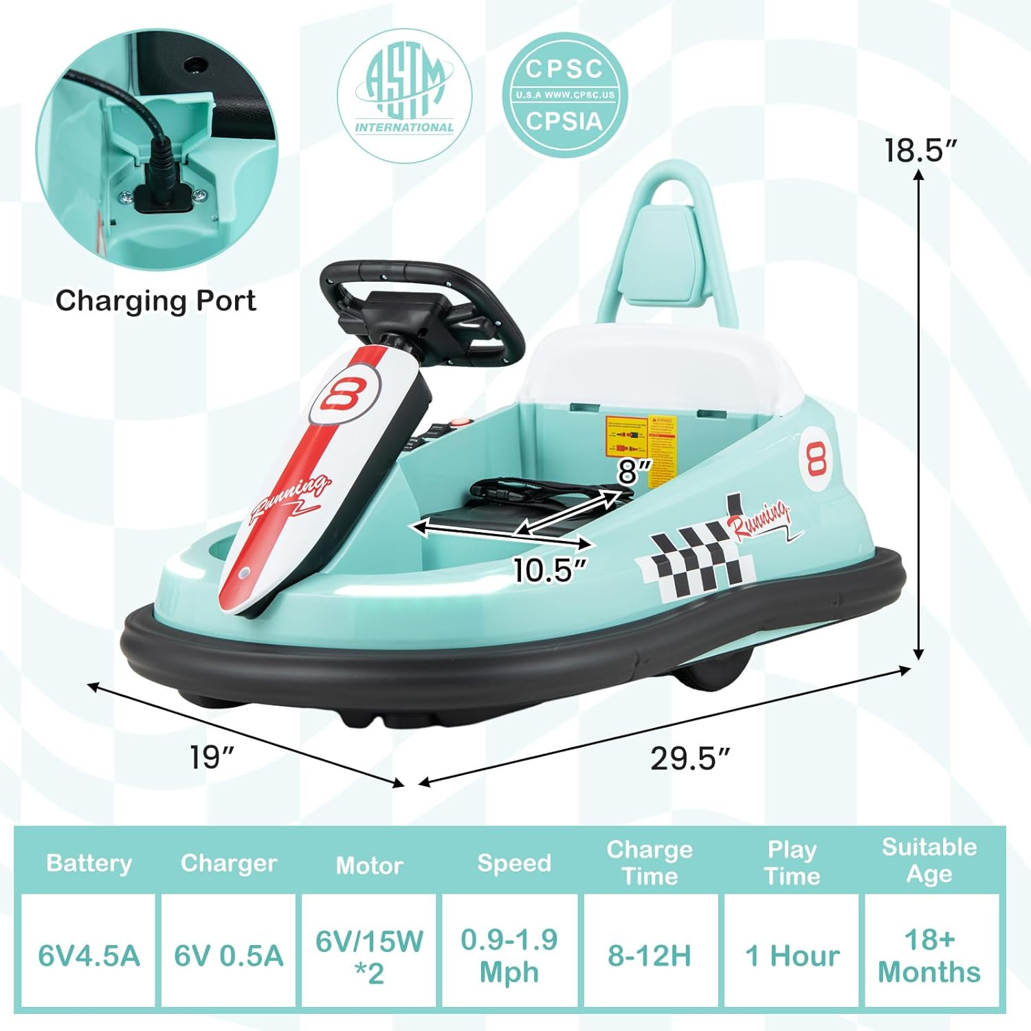Toddler Bumper Car, Battery Powered Baby Ride on Bumping Car, Steering Wheel, Li
