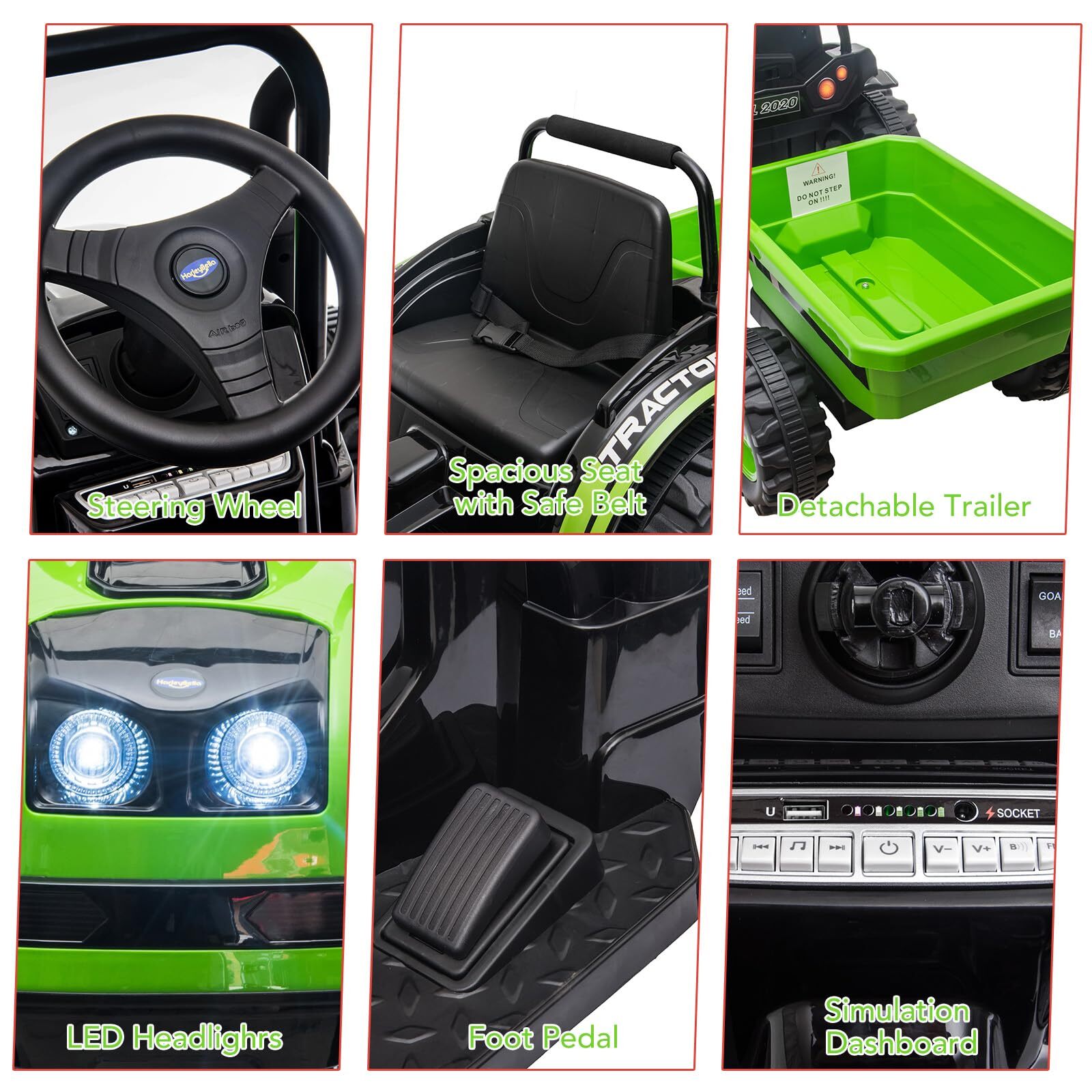12V Upgraded Ride on Tractor with Trailer Electric Fun Toys Remote Control Kids