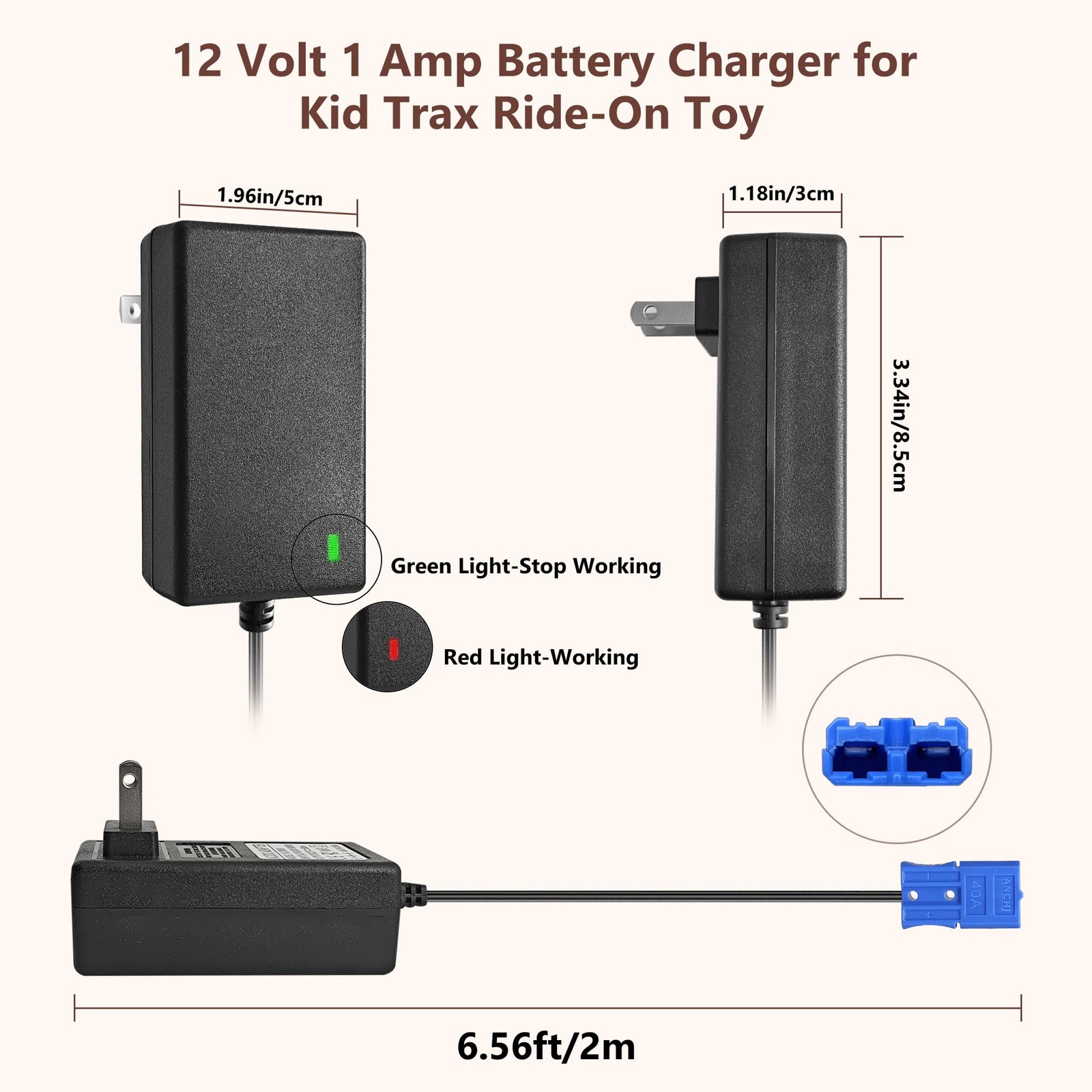 12V Battery Charger with Blue Plug for Kid Trax Ride-On Toys Compatible bule