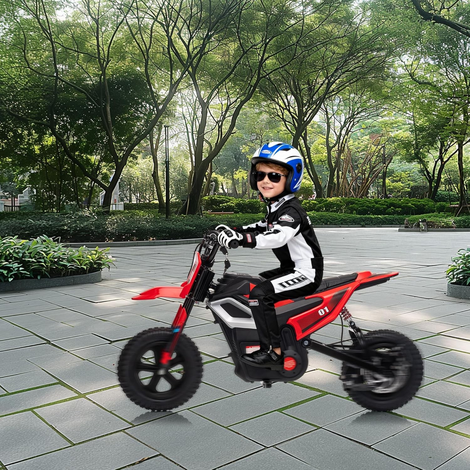 24V 350W Kids Electric Dirt Bike, 13.67 MPH, 12-Mile Range with Rear Suspension