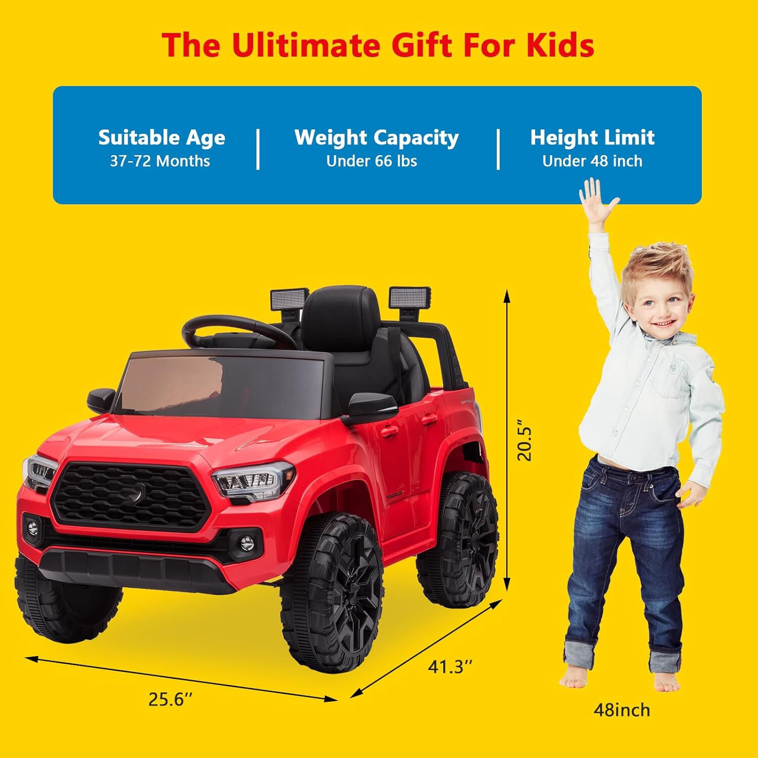 12V Kids Ride-On Car With Parent Remote Control &LED Headlights for 3-6 Year Old