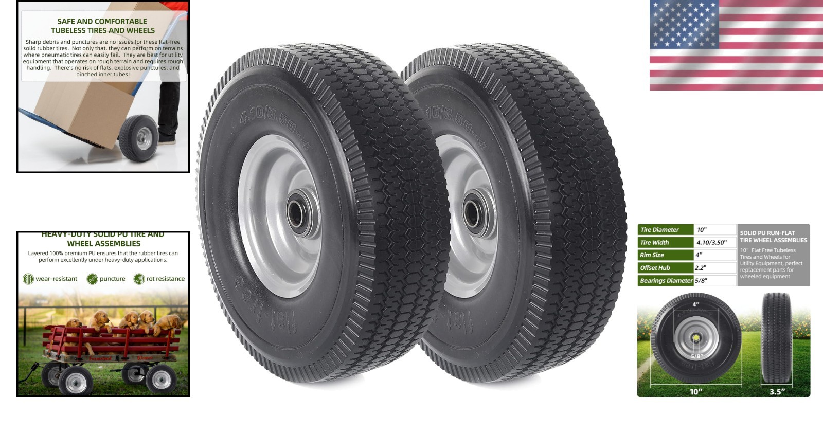 Heavy-Duty 10-Inch Solid Wheel & Tire Set – Flat-Free & Puncture Resistant