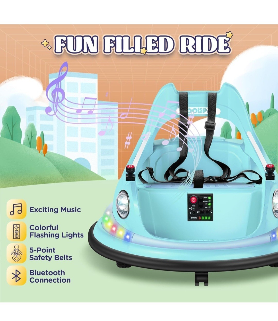 12V Kids Ride On Bumper Car w/ Remote Control, LED Lights – Fits 1.5-5 Years Old