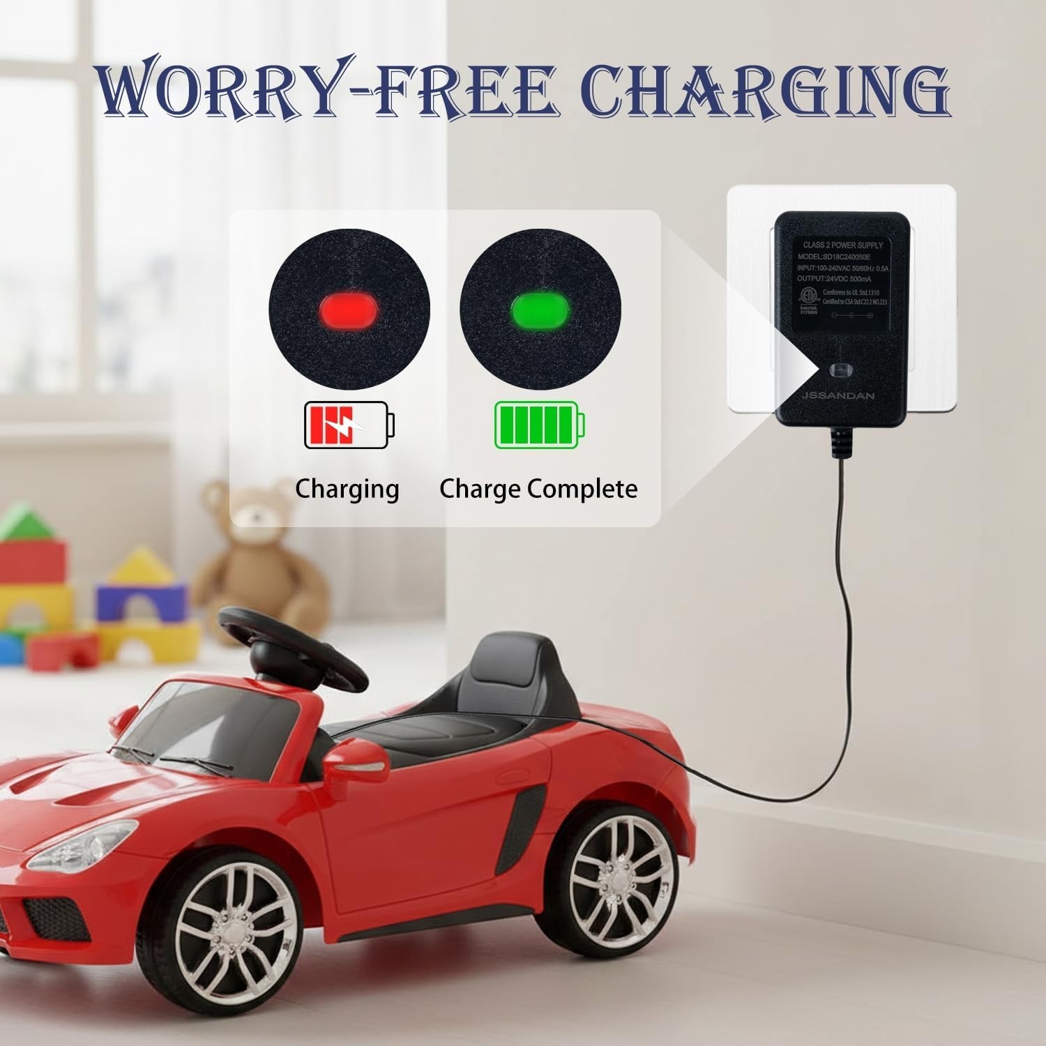 24V Charger for Ride On Car, 24 Volt Kids Battery Charger with LED Light | Ch…