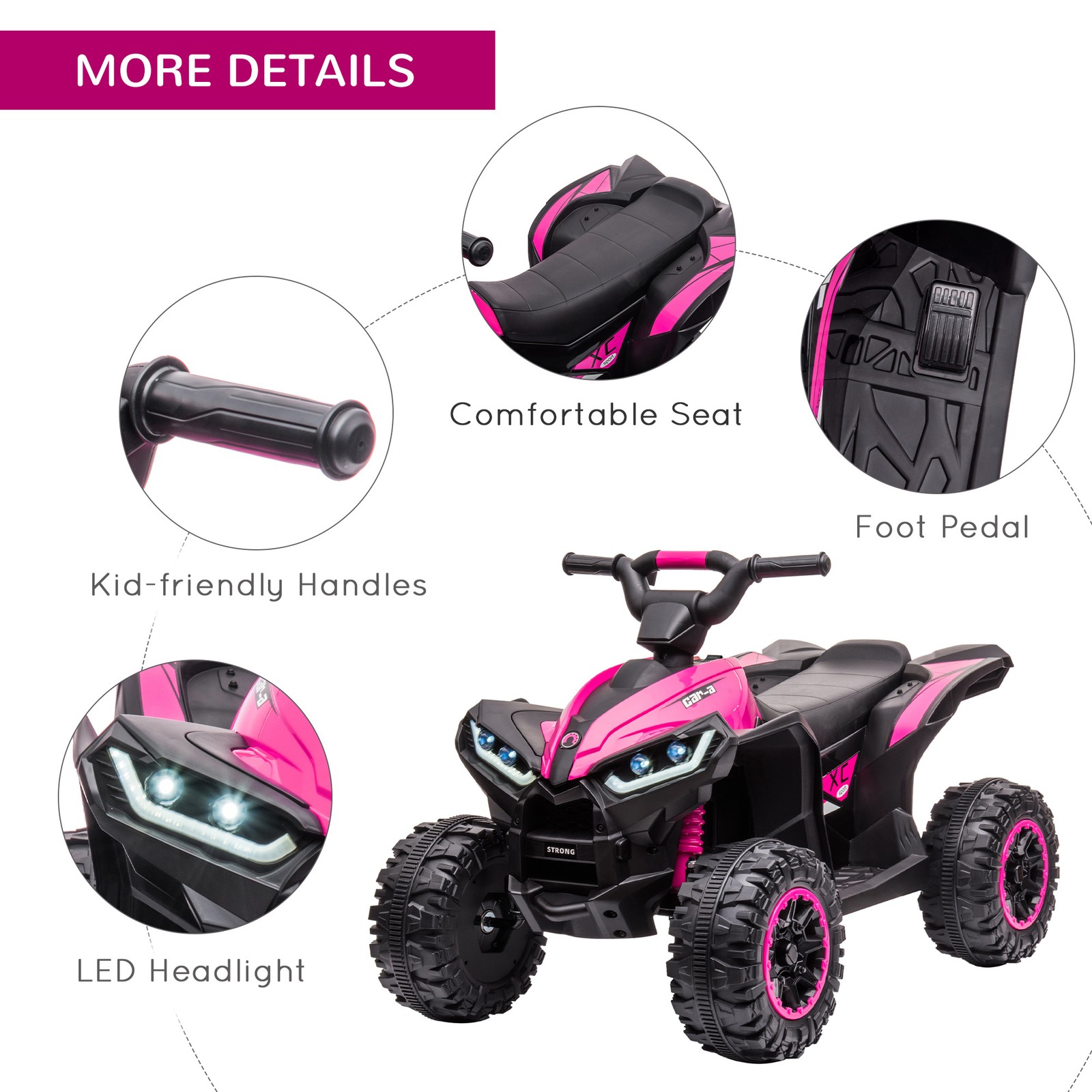 Four Wheeler for Kids with Music, Electric Ride-on Toy for Toddlers, Pink