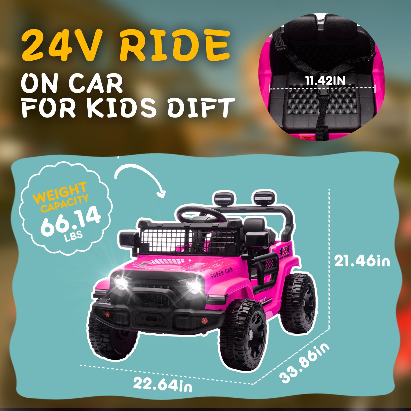 24V Kids Ride on Electric Car w/Remote, Power Wheels Toys for Boys & Girls, Pink