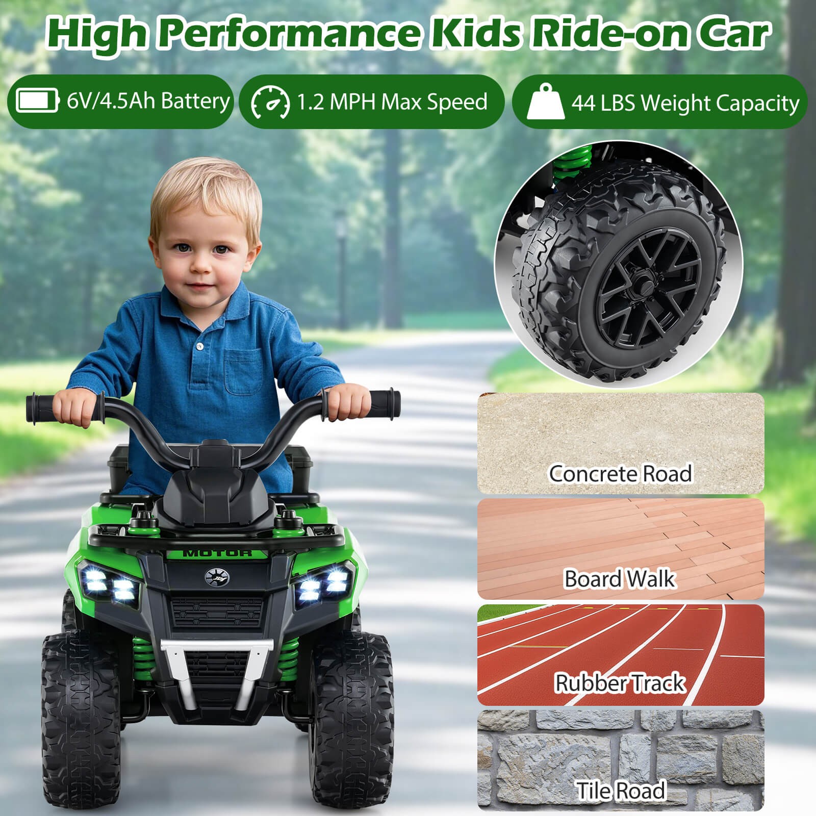 6V Kids Ride On ATV w/ Music & Spray Function USB Port Storage Box Toy Car